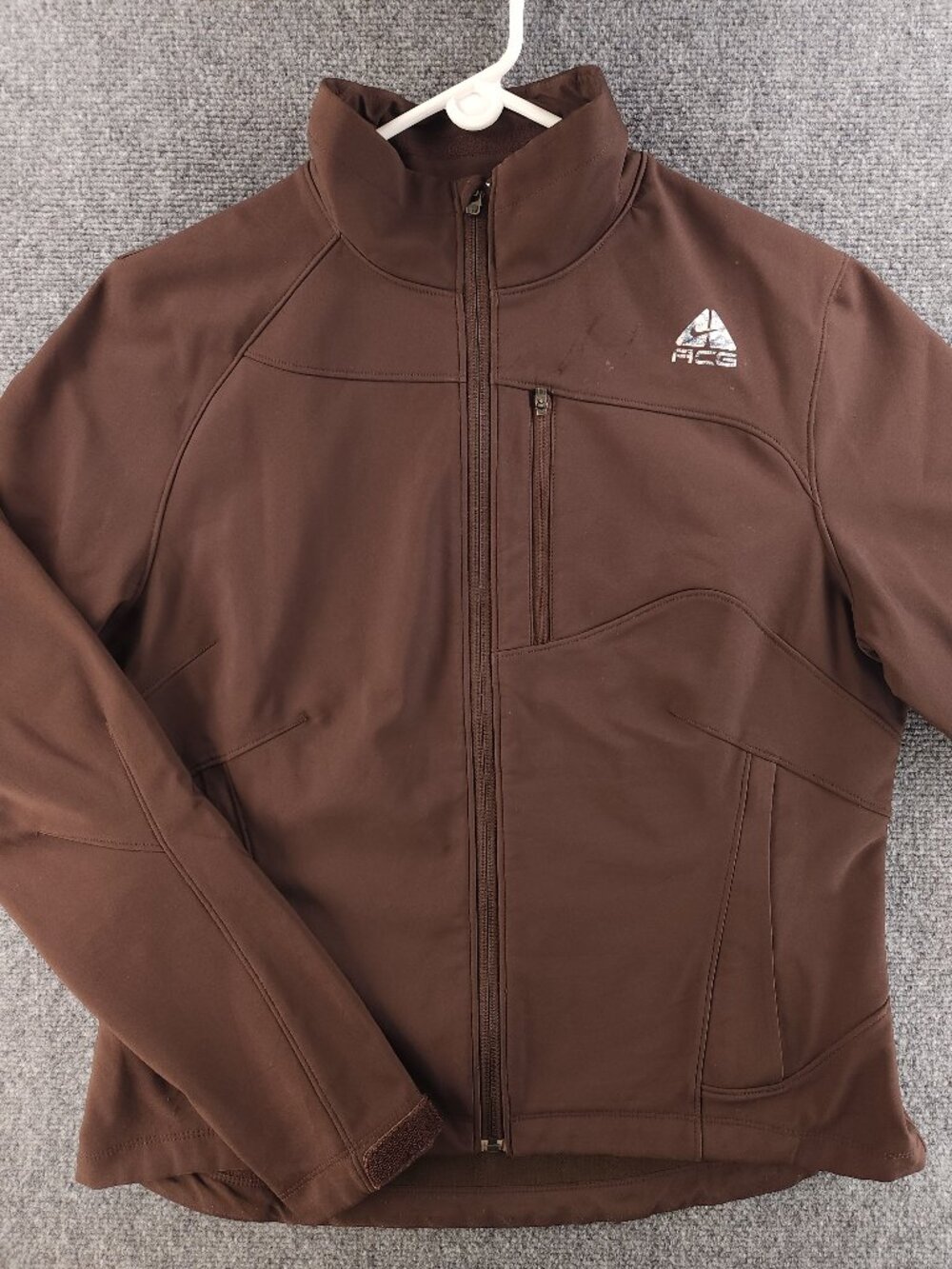 Nike ACG Jacket XL Logo Brown Solid Womens Polyester Fashion Adult Long Sleeve